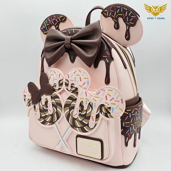 Loungefly Disney Minnie Mouse Chocolate Sprinkle Lollipop Ears Mini Backpack New - Picture 3 of 9